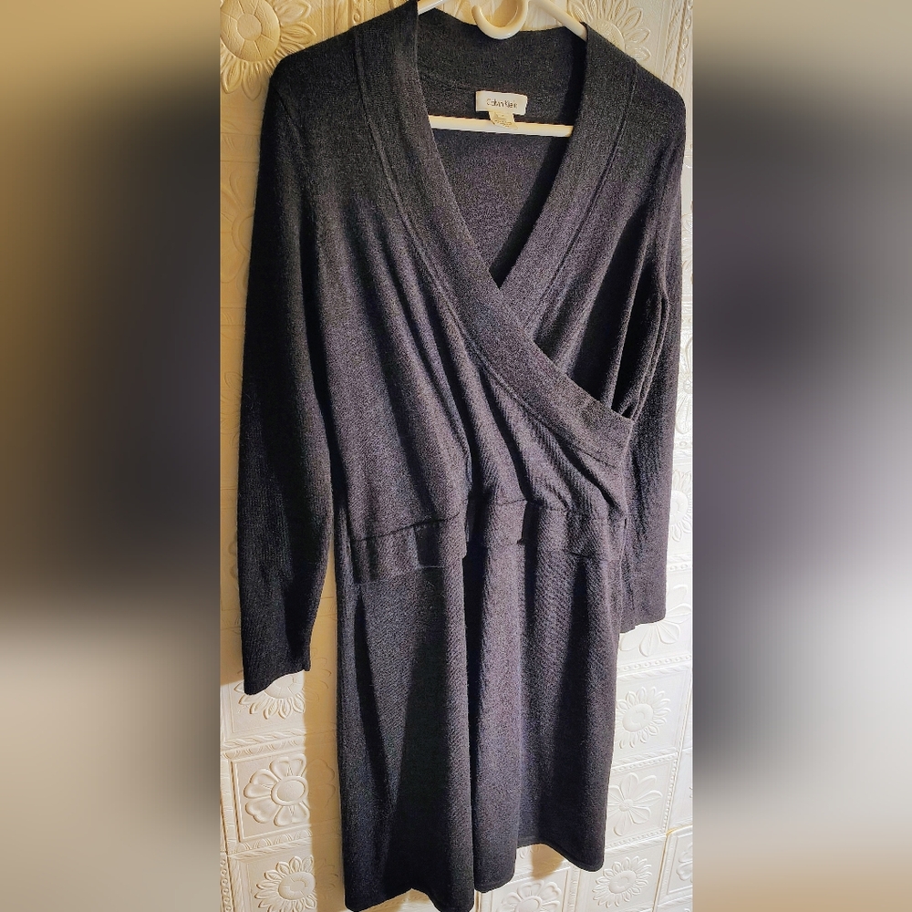 Calvin Klein Medium Moreno Wool Knee Length Dark Gray Dress